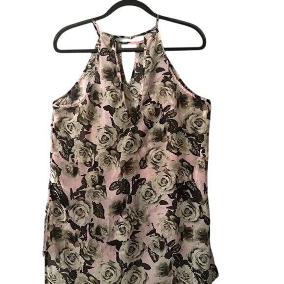 G By Guess Floral Halter Top With Keyhole Back Rose Print Pink & Gray Size Large - Picture 13 of 14